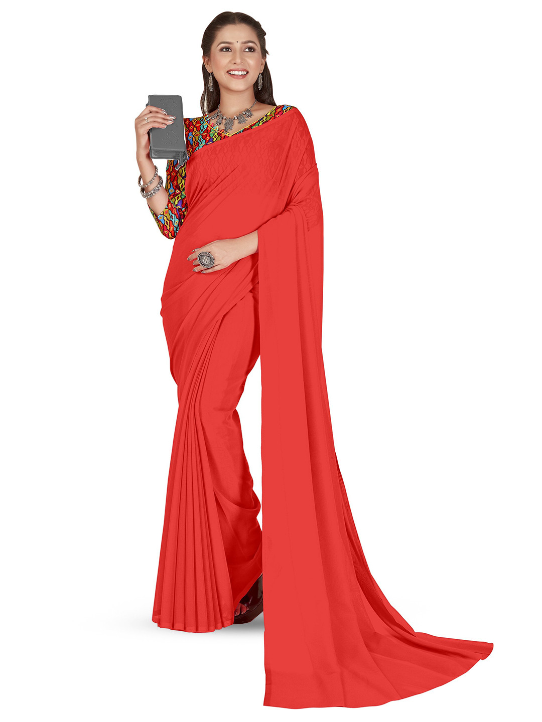 

ANAND SAREES Poly Georgette Saree, Red