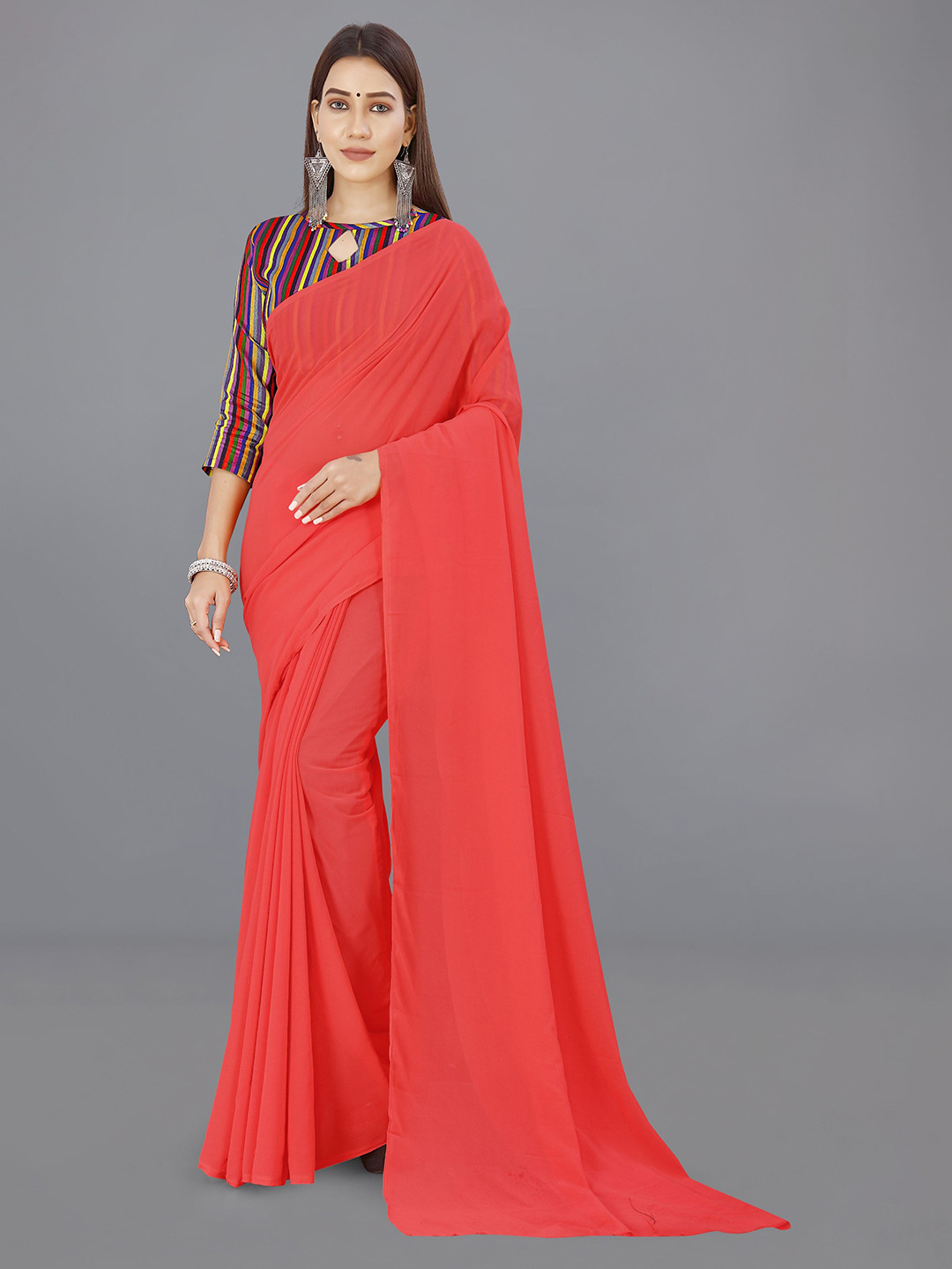 

ANAND SAREES Poly Georgette Saree, Red