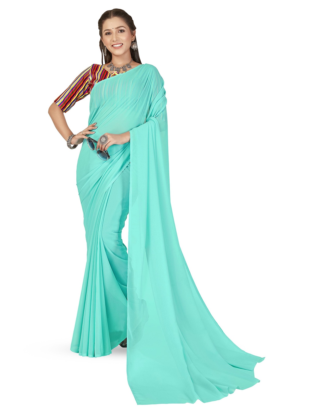 

ANAND SAREES Poly Georgette Saree, Blue