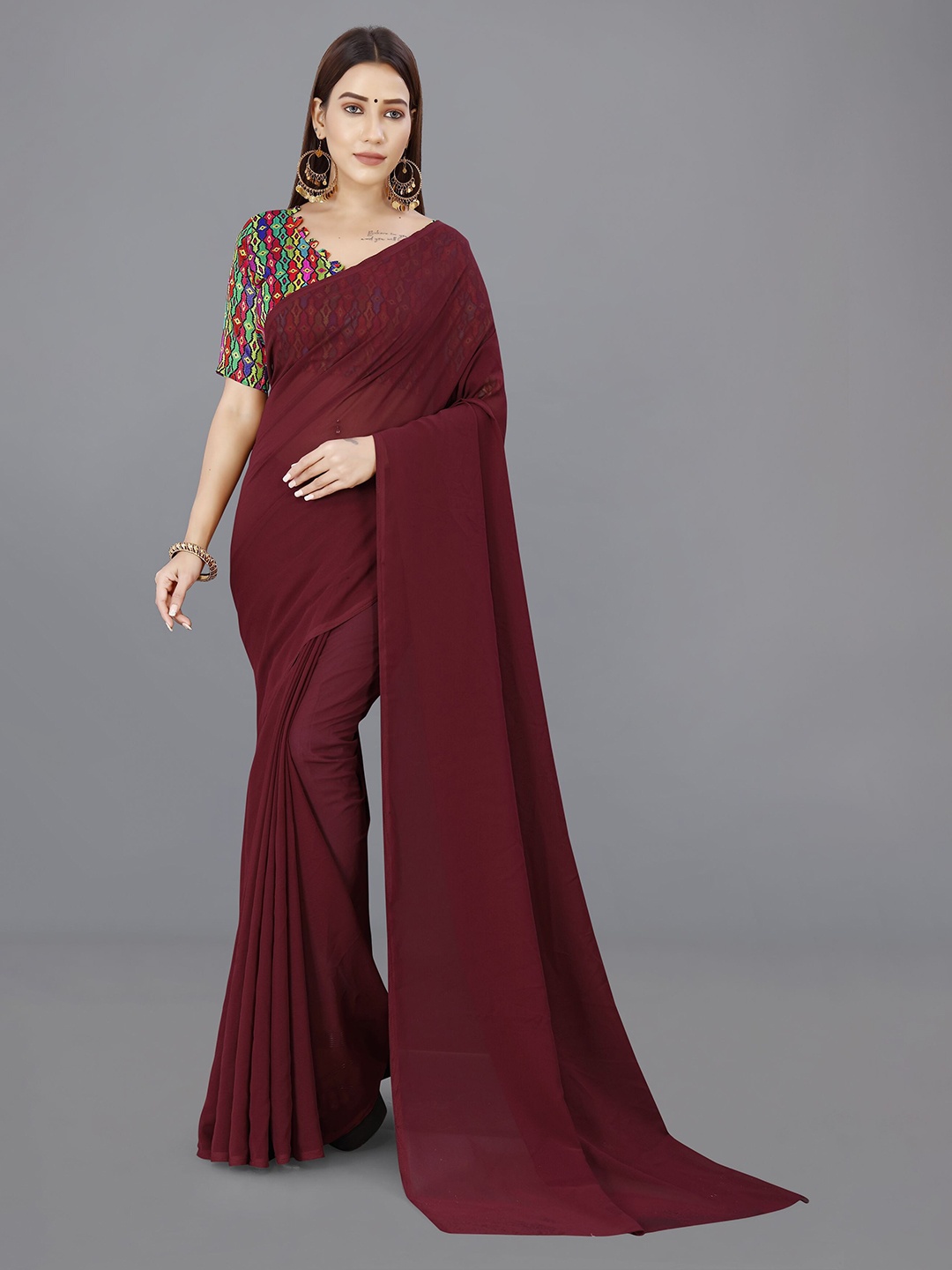 

ANAND SAREES Solid Saree, Brown