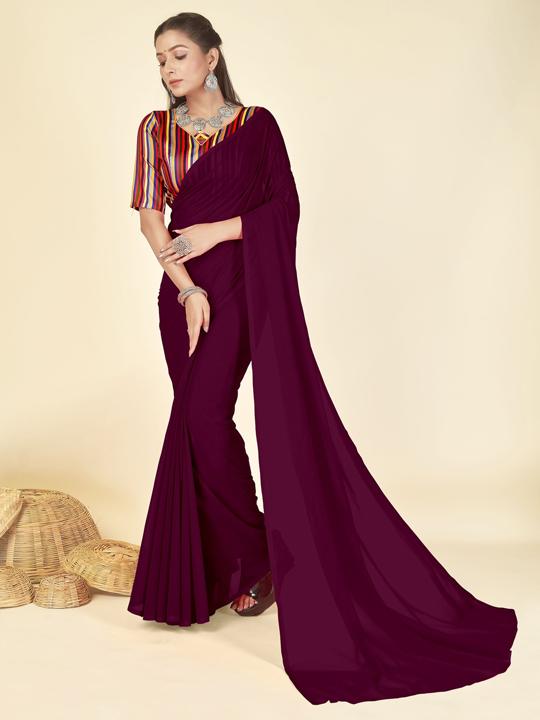 

ANAND SAREES Poly Georgette Saree, Brown