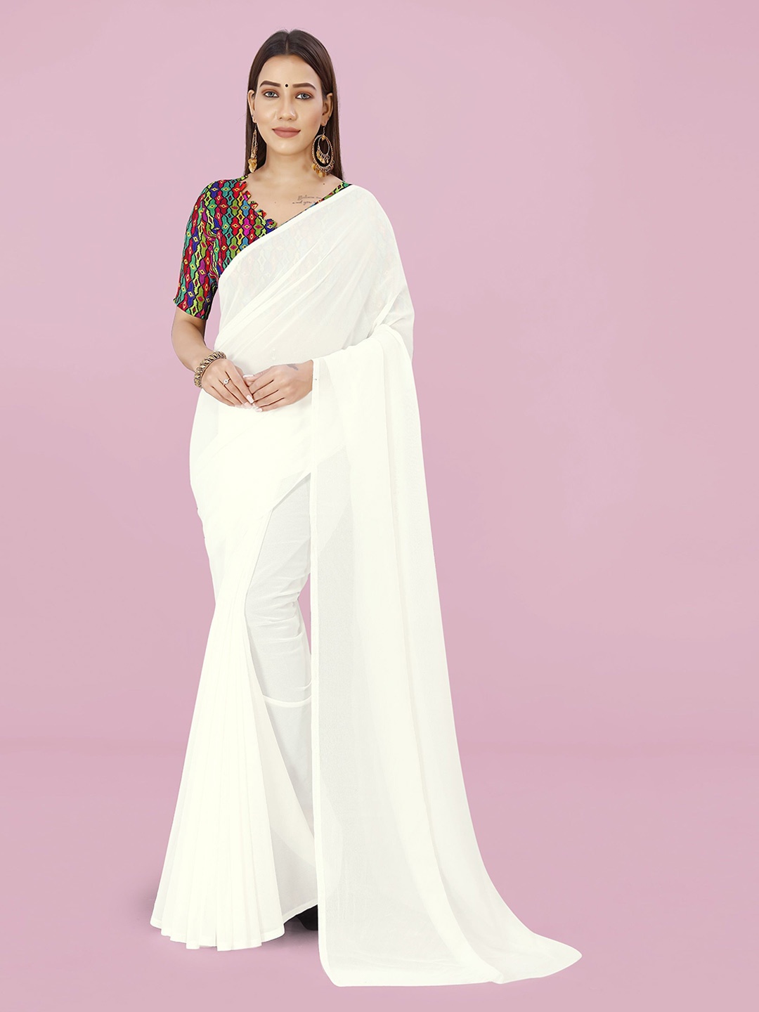 

ANAND SAREES Poly Georgette Saree, White