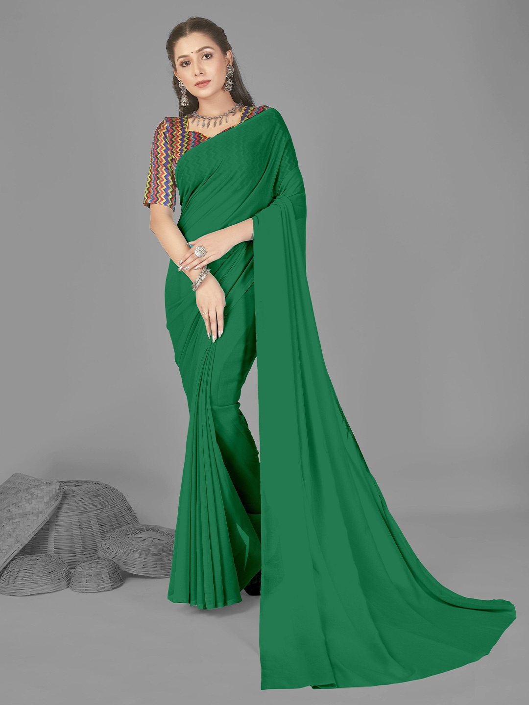 

ANAND SAREES Poly Georgette Saree, Green