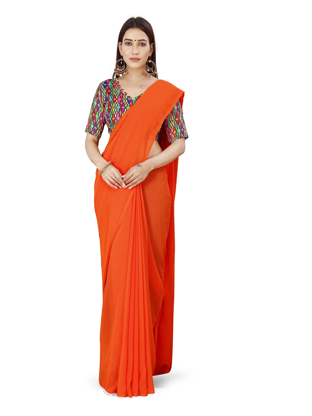 

ANAND SAREES Poly Georgette Saree, Orange