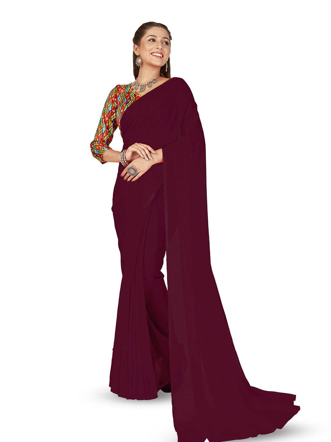 

ANAND SAREES Poly Georgette Saree, Brown