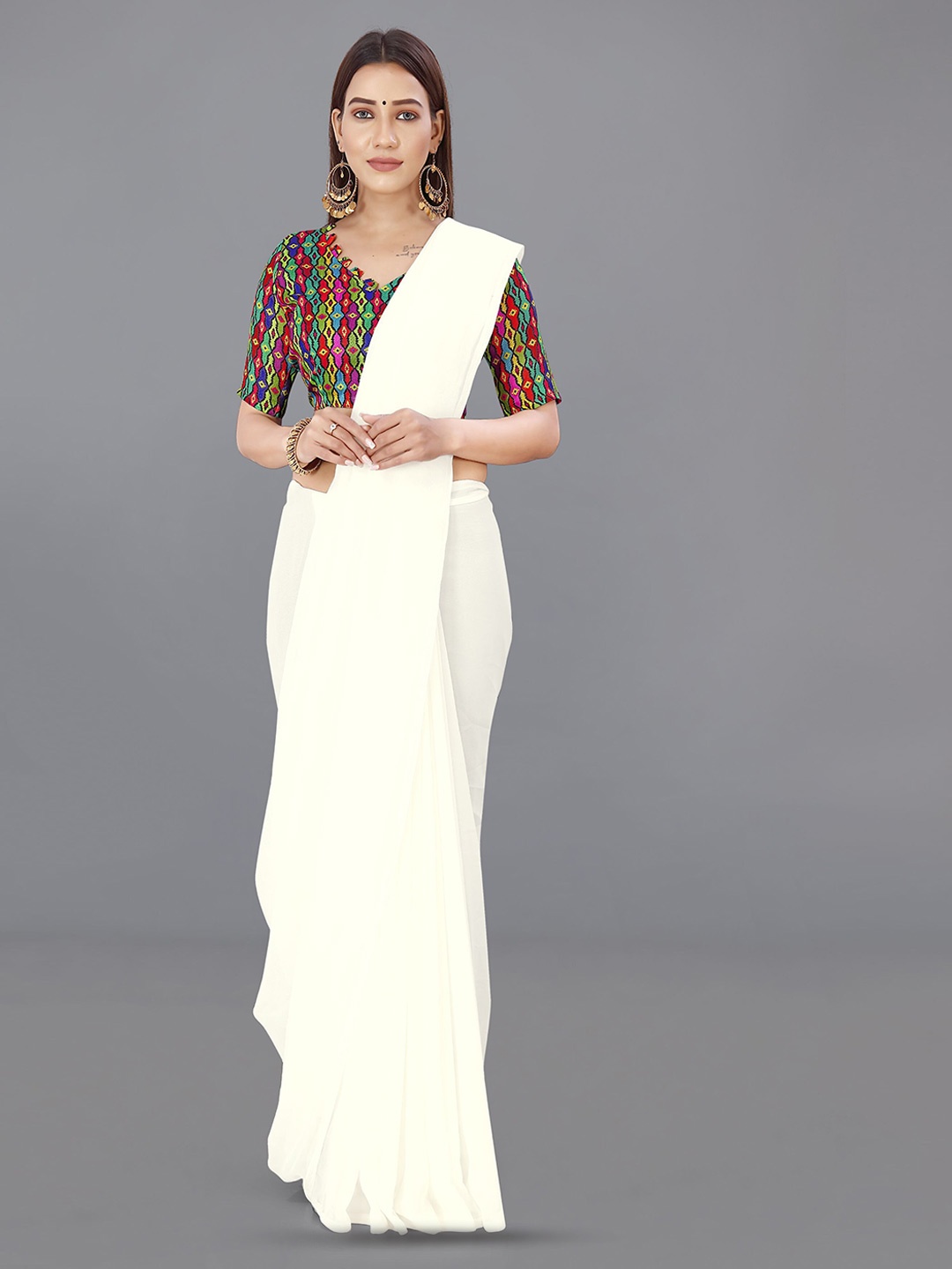 

ANAND SAREES Poly Georgette Saree, White