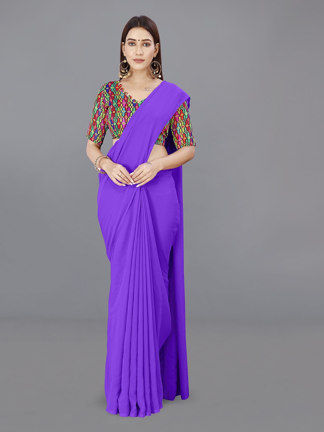 

ANAND SAREES Solid Georgette Saree, Purple