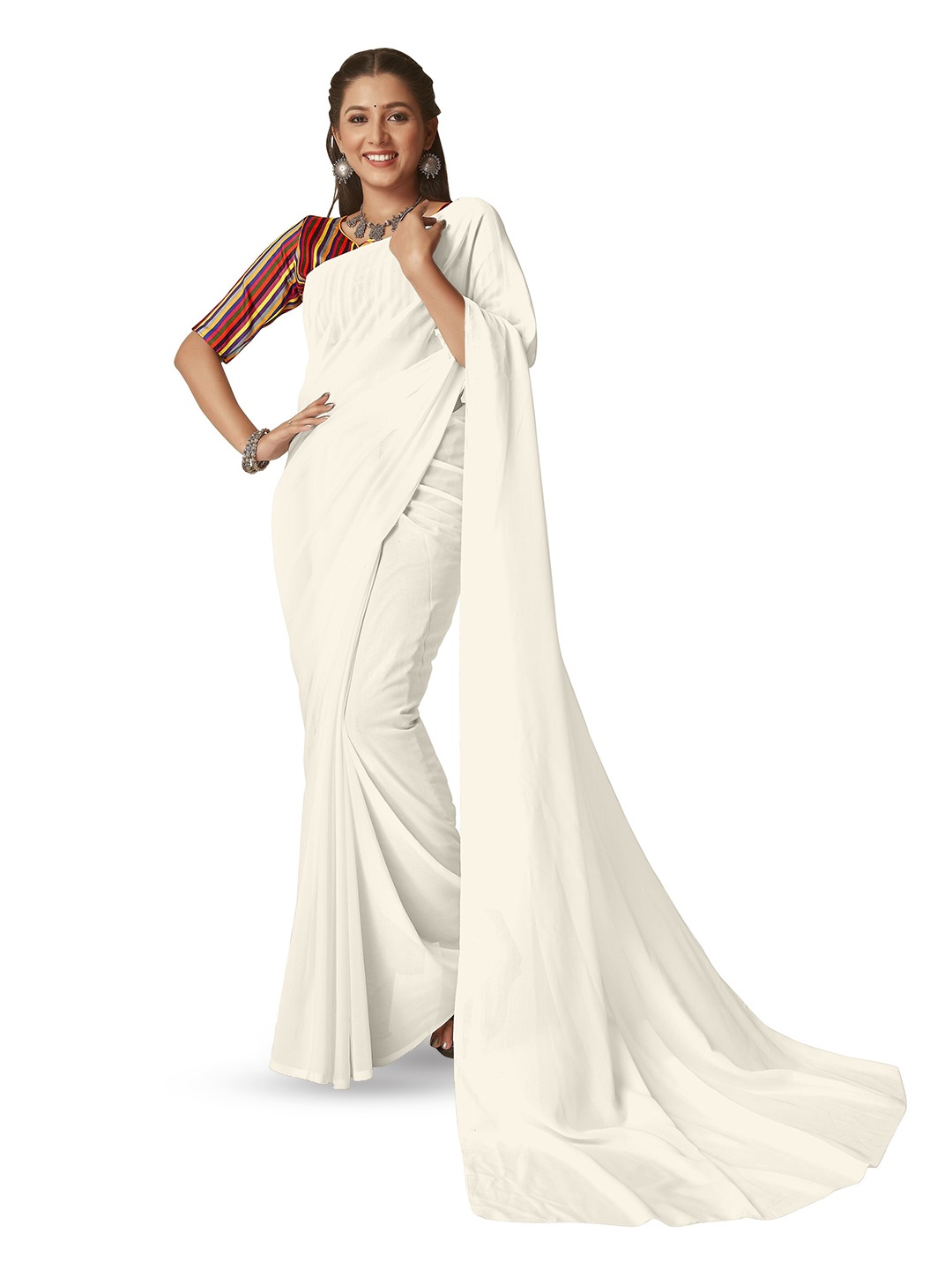 

ANAND SAREES Poly Georgette Saree, White