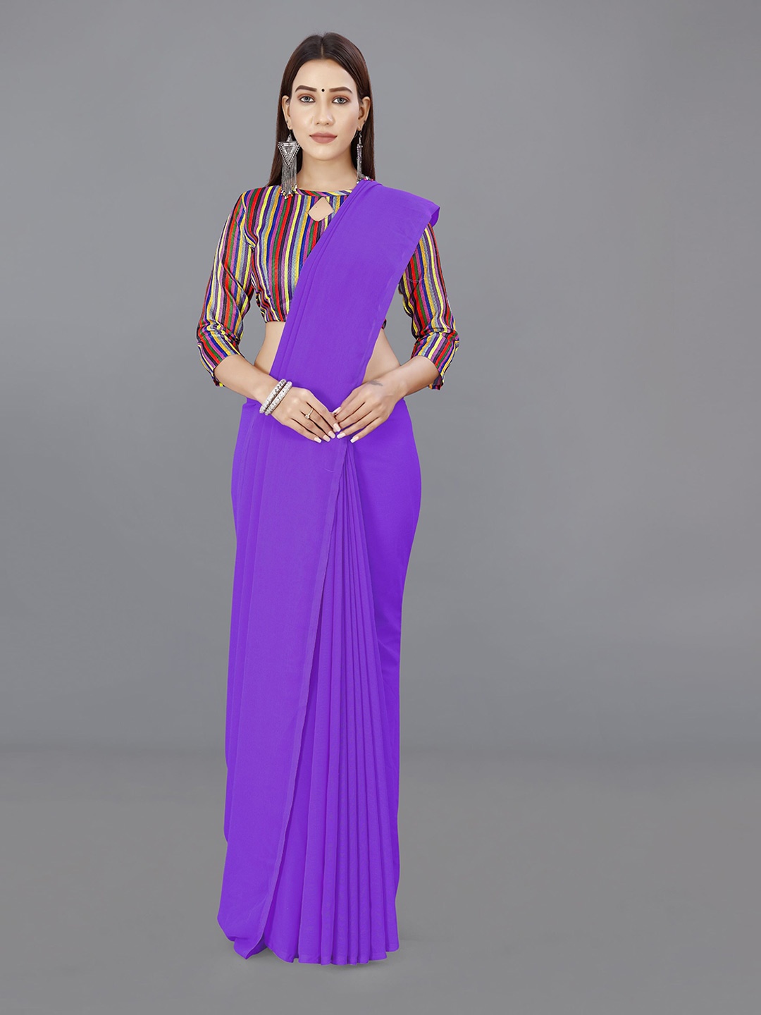 

ANAND SAREES Solid Saree, Purple