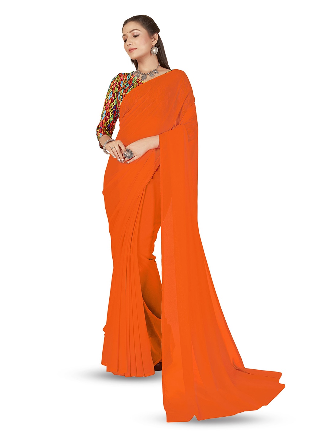 

ANAND SAREES Solid Saree, Orange