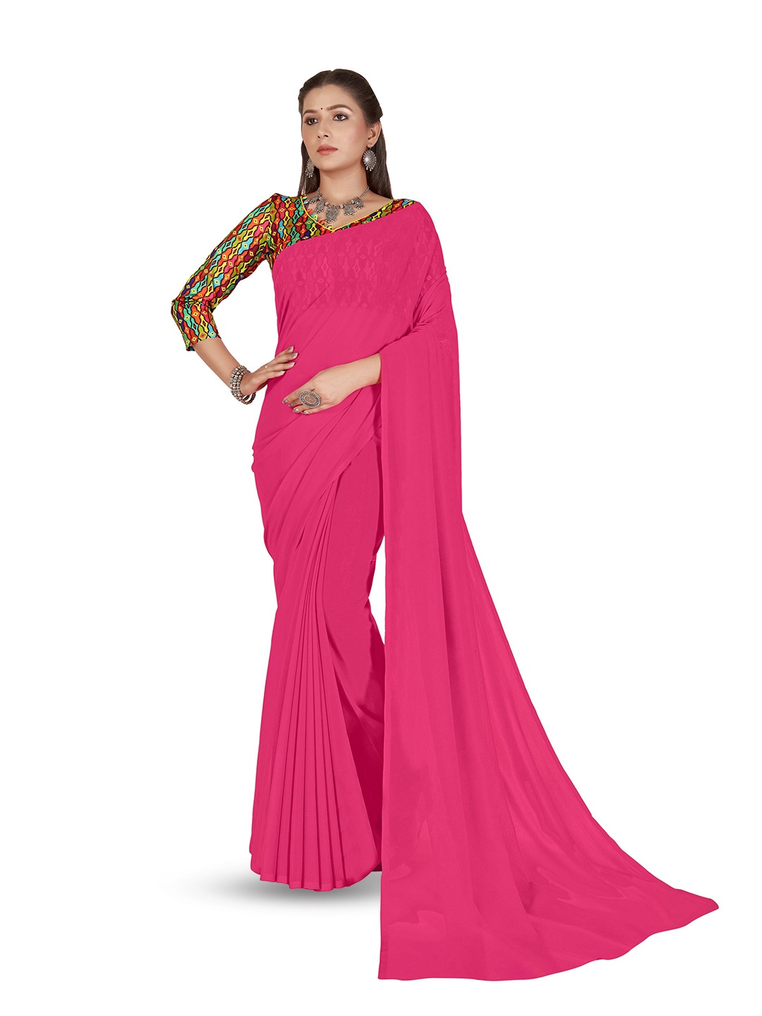 

ANAND SAREES Poly Georgette Saree, Pink