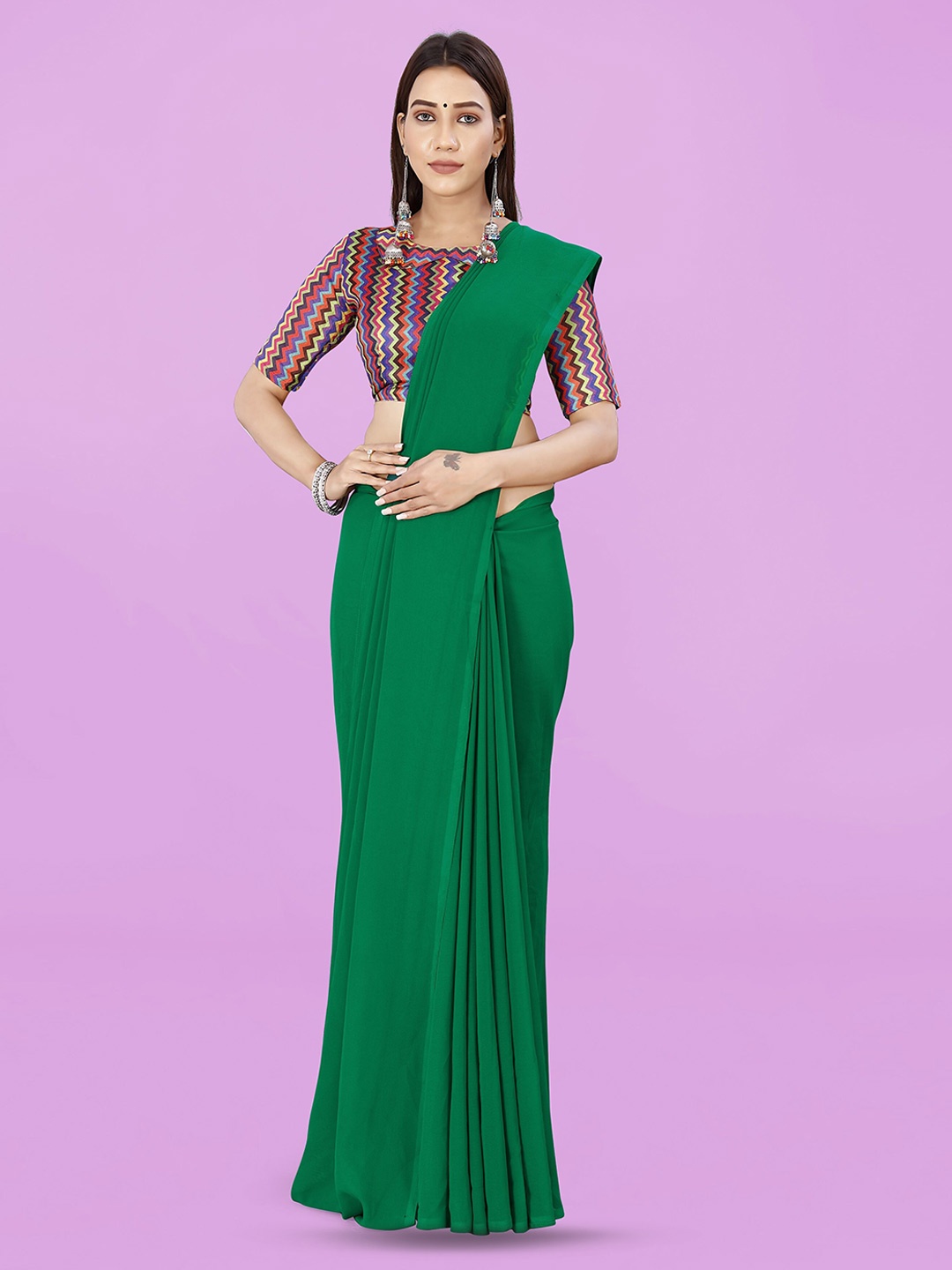 

ANAND SAREES Poly Georgette Saree, Green