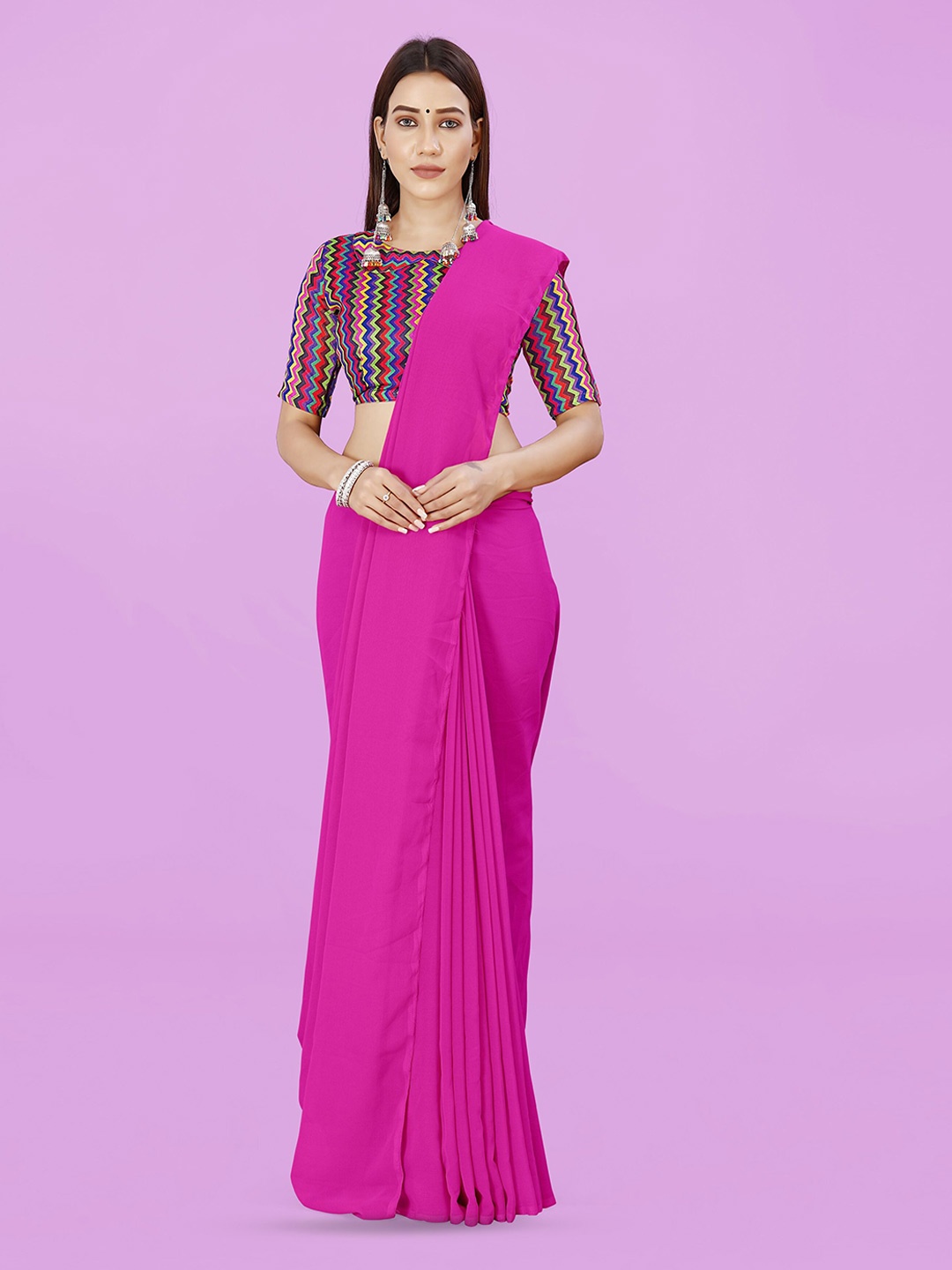 

ANAND SAREES Solid Poly Georgette Saree, Pink