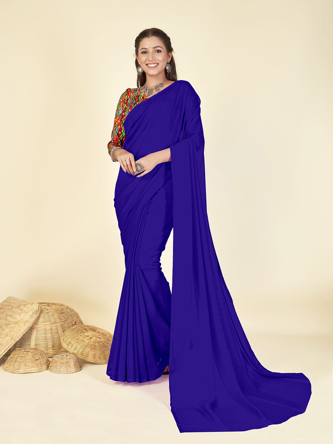 

ANAND SAREES Poly Georgette Saree, Blue