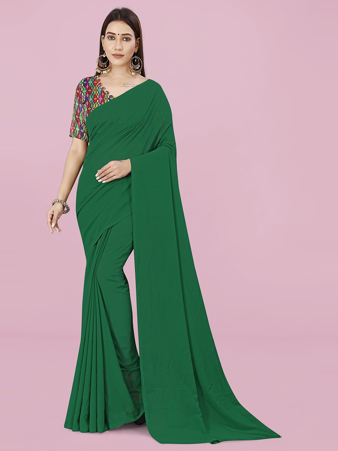 

ANAND SAREES Solid Georgette Saree, Green