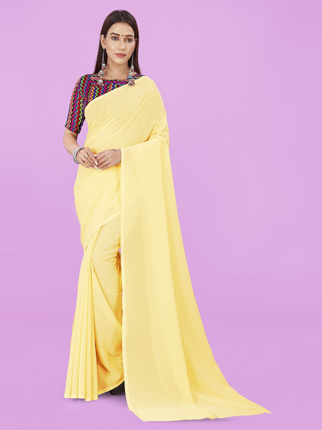 

ANAND SAREES Poly Georgette Saree, Cream
