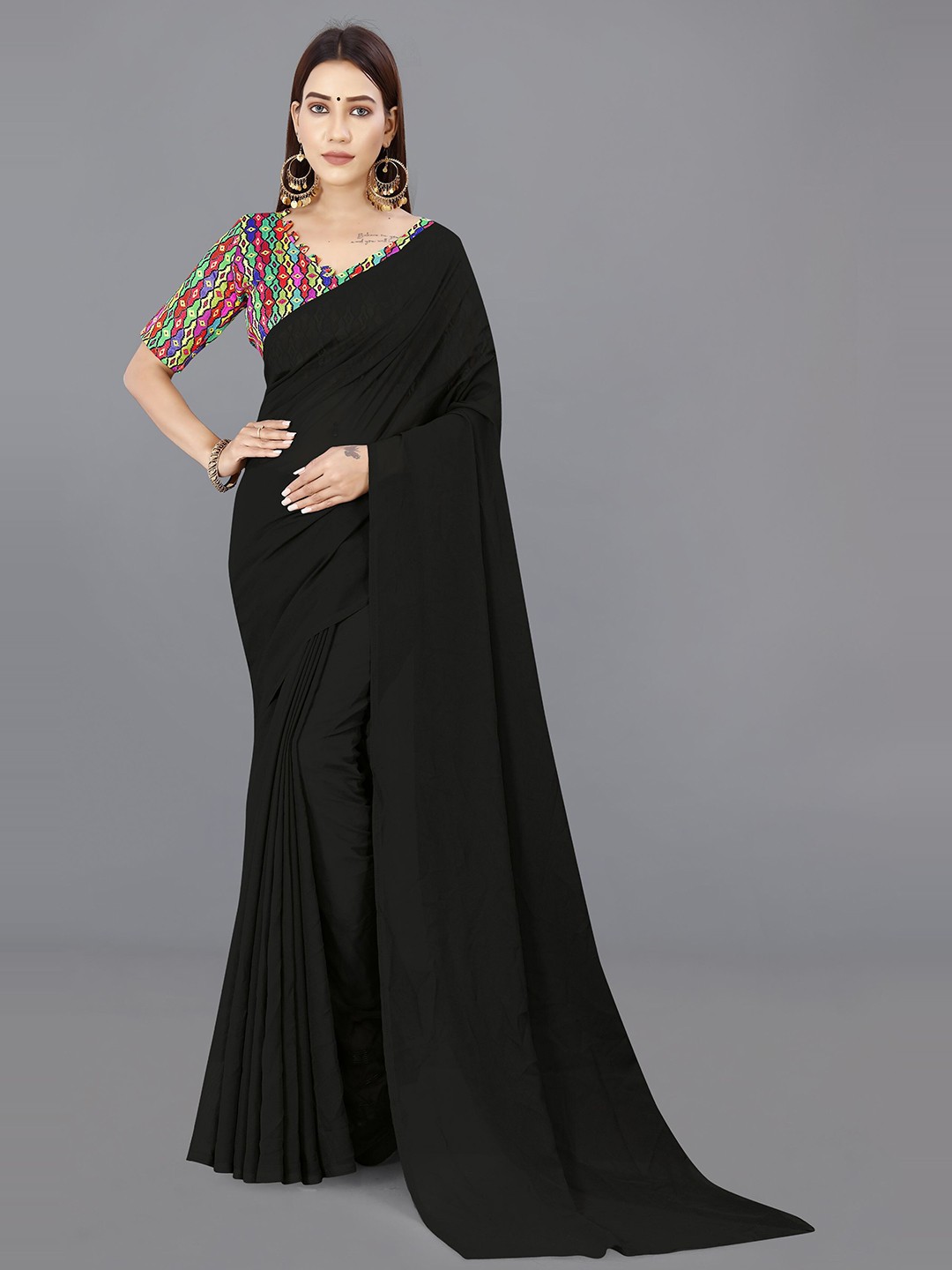 

ANAND SAREES Poly Georgette Saree, Black