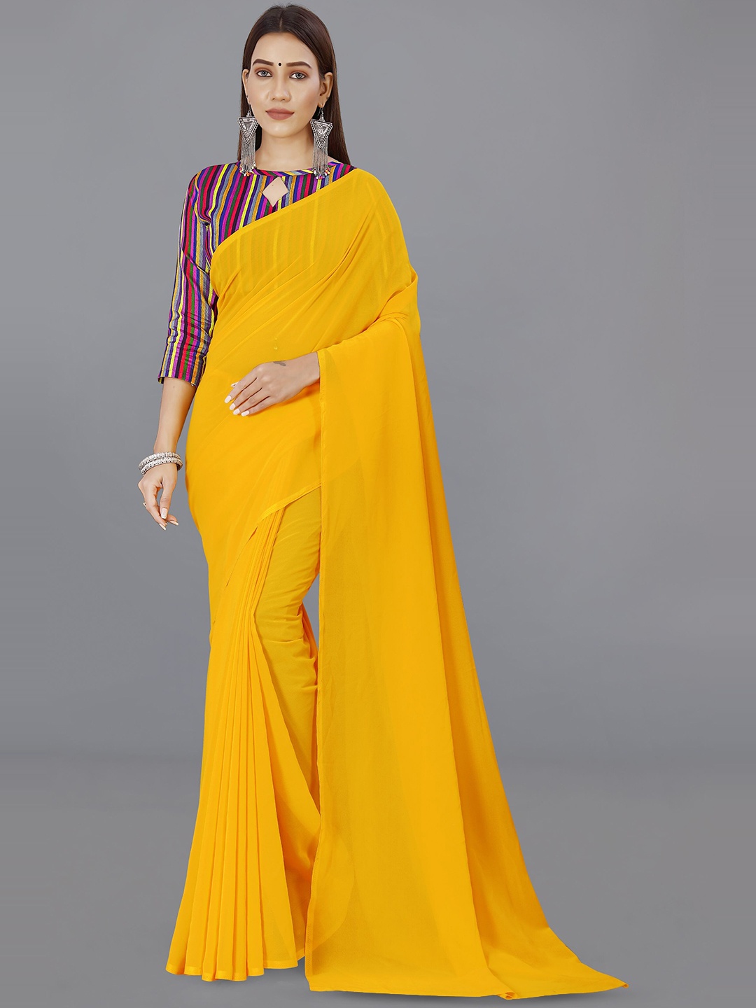 

ANAND SAREES Poly Georgette Saree, Yellow
