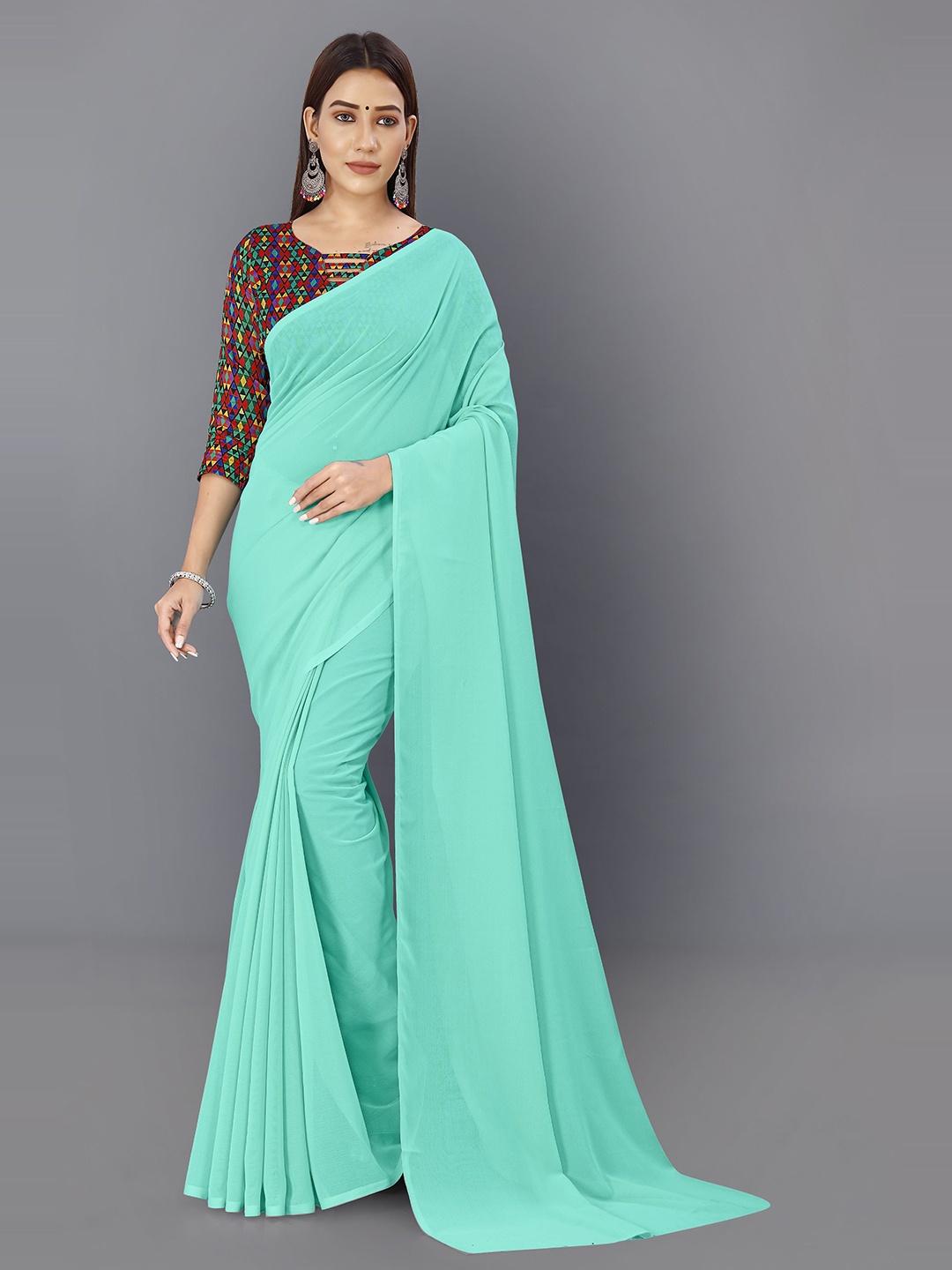 

ANAND SAREES Solid Saree, Blue