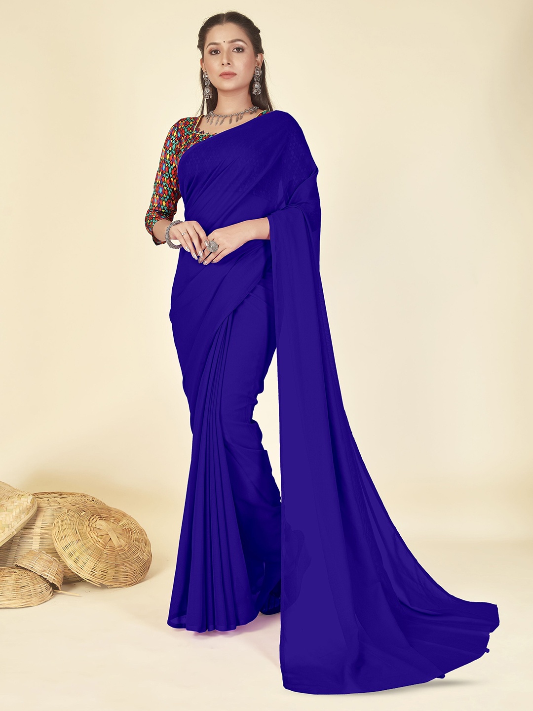 

ANAND SAREES Poly Georgette Saree, Blue