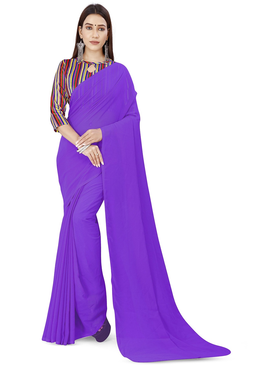

ANAND SAREES Solid Saree, Purple