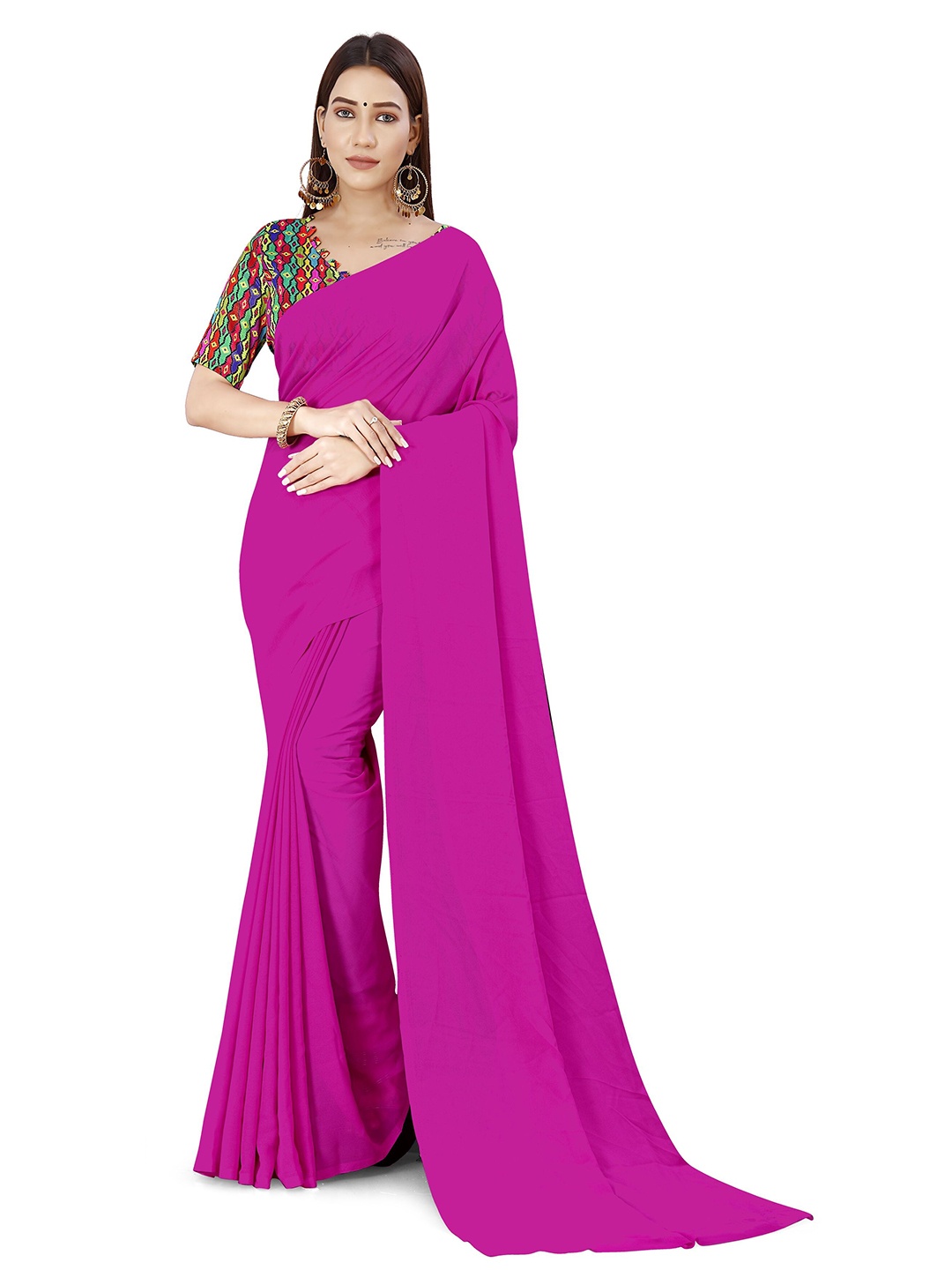 

ANAND SAREES Poly Georgette Saree, Pink