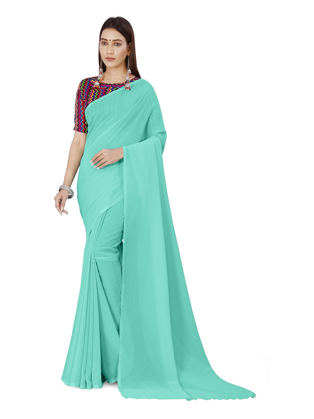 

ANAND SAREES Solid Poly Georgette Saree, Blue