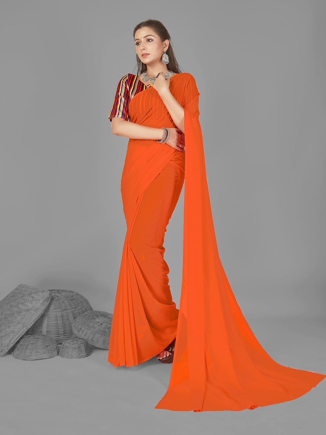 

ANAND SAREES Georgette Saree, Orange