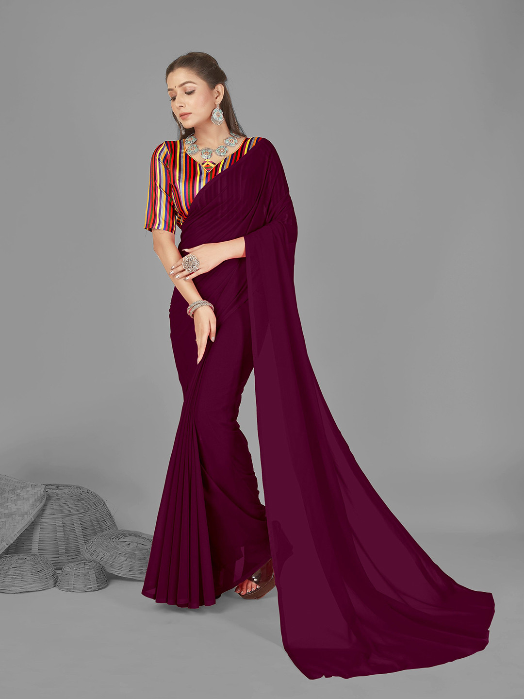 

ANAND SAREES Poly Georgette Saree, Brown