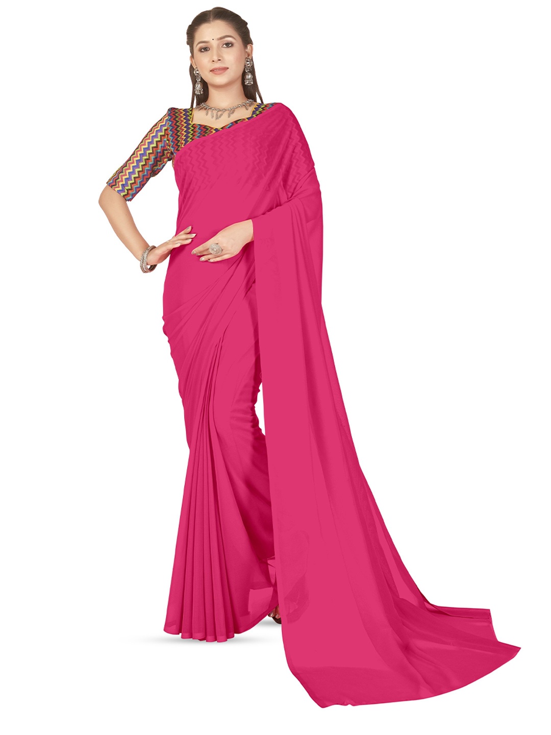 

ANAND SAREES Poly Georgette Saree, Pink