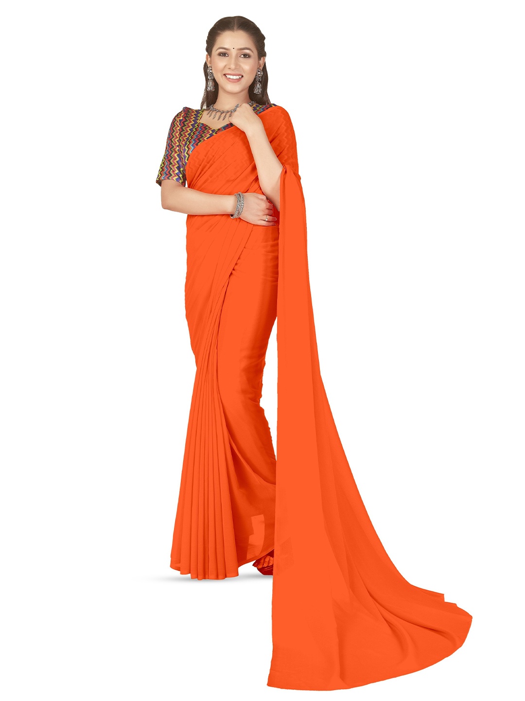 

ANAND SAREES Poly Georgette Saree, Orange