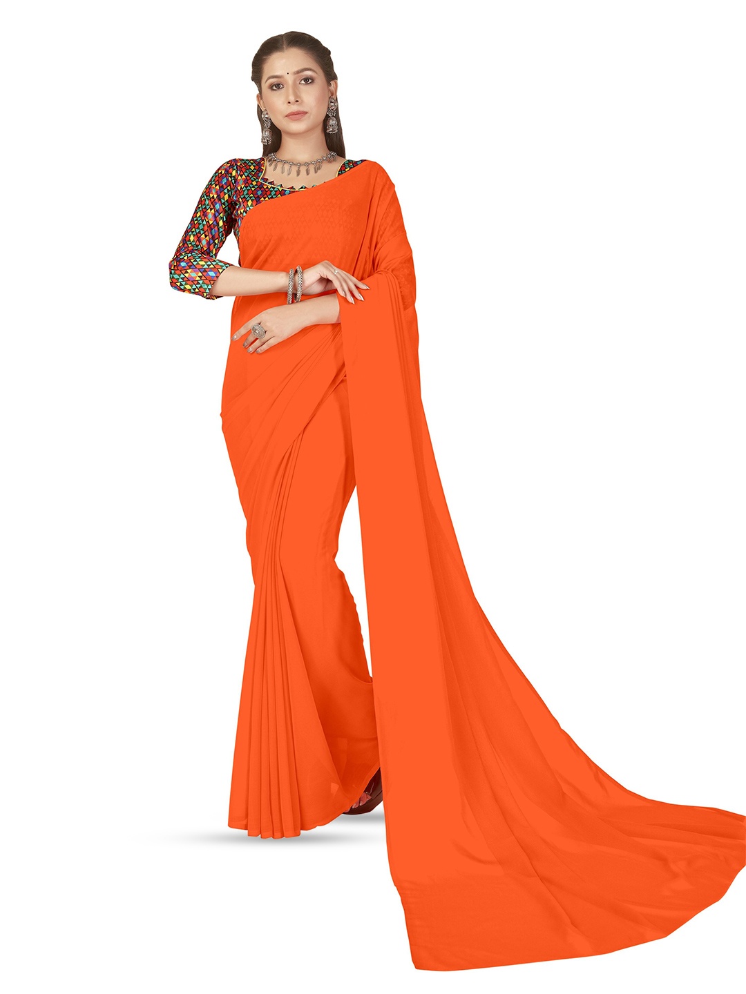 

ANAND SAREES Poly Georgette Saree, Orange
