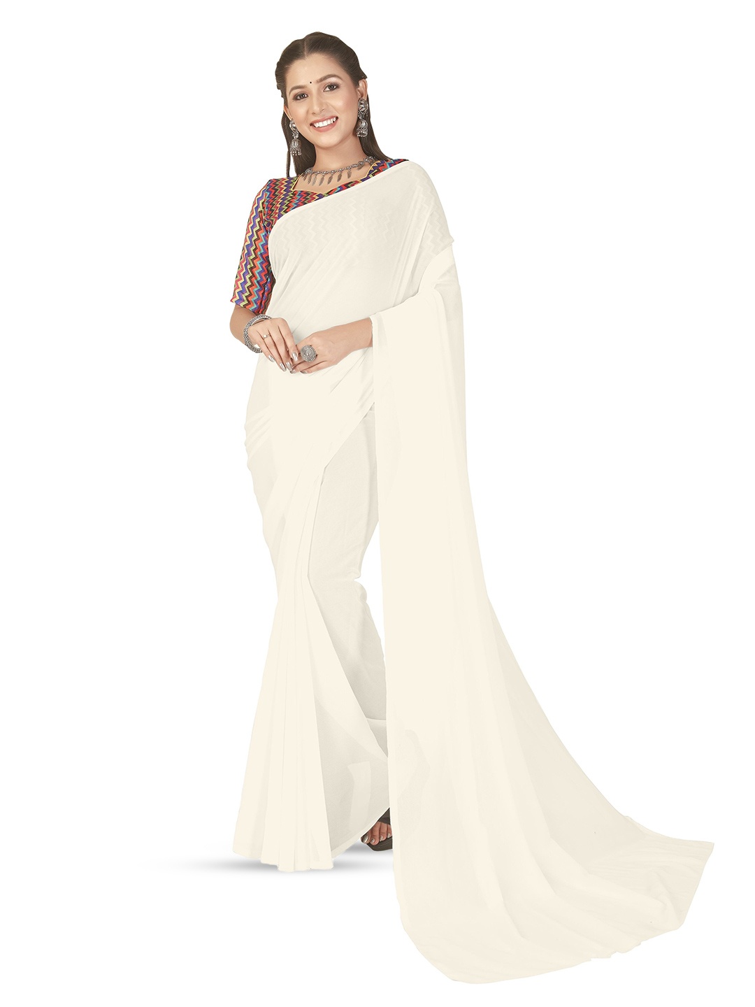 

ANAND SAREES Poly Georgette Saree, White