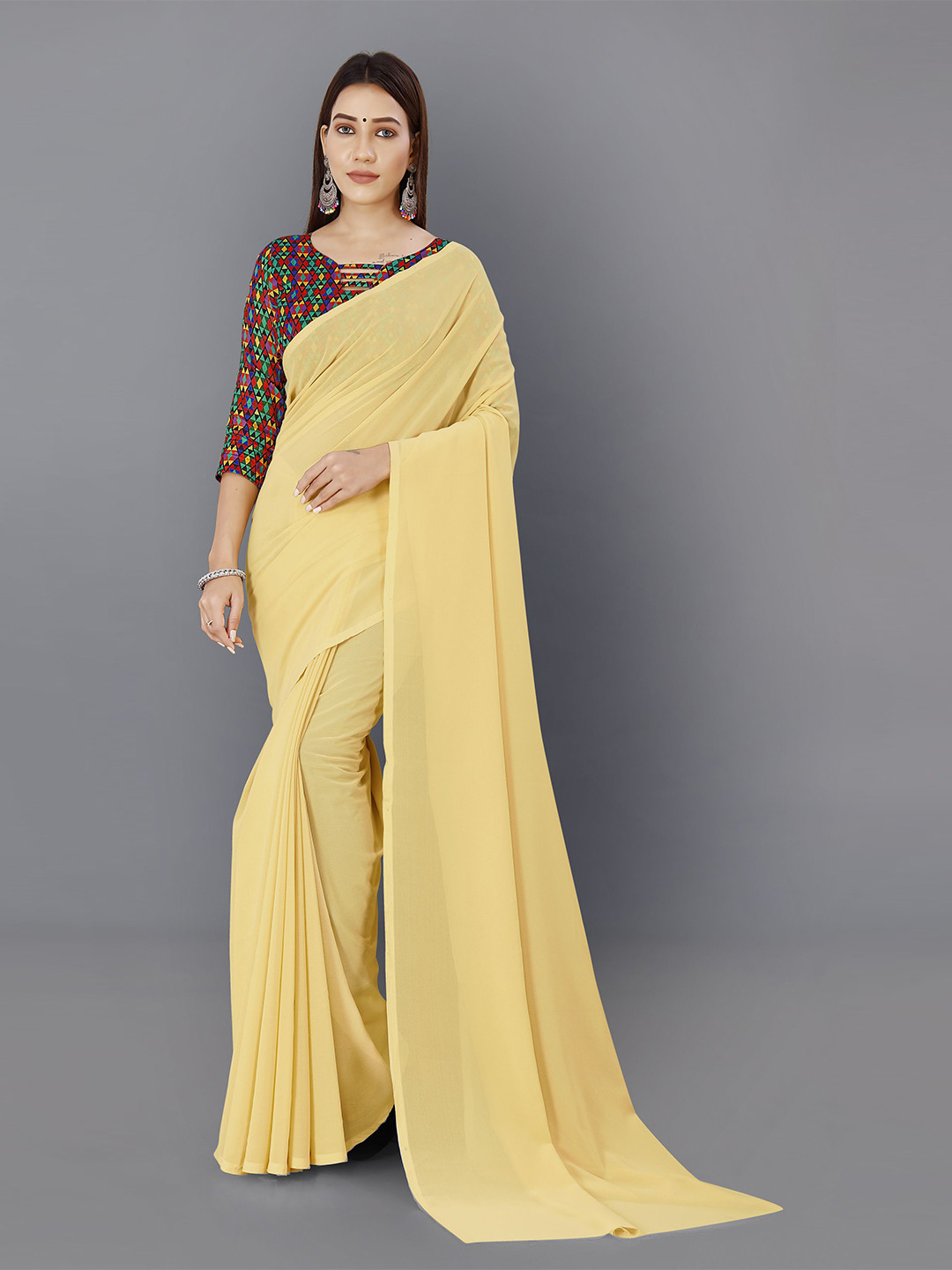 

ANAND SAREES Solid Saree, Cream