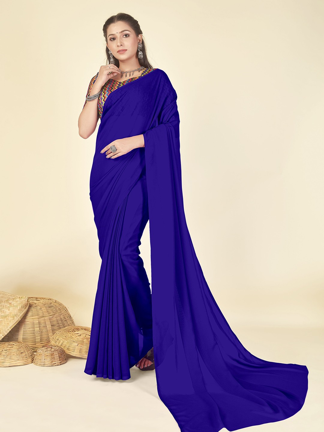 

ANAND SAREES Poly Georgette Saree, Blue