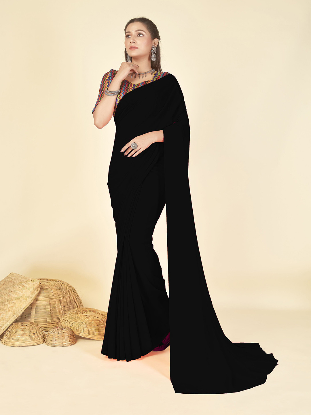 

ANAND SAREES Poly Georgette Saree, Black