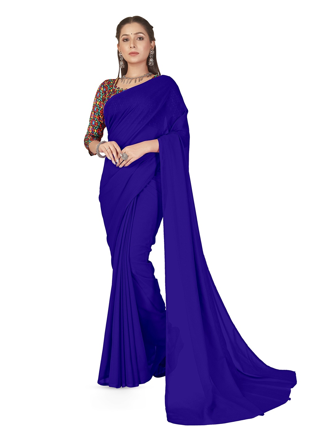 

ANAND SAREES Poly Georgette Saree, Blue