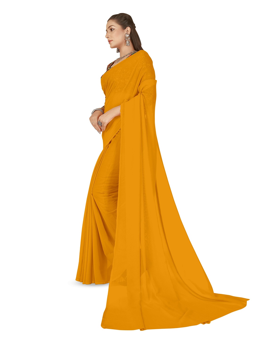 

ANAND SAREES Poly Georgette Saree, Yellow