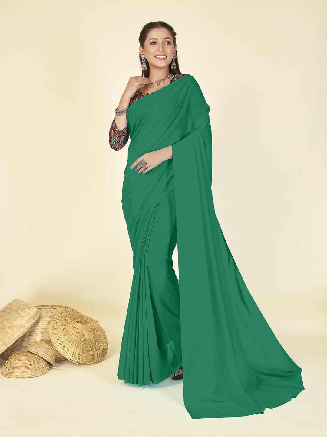 

ANAND SAREES Poly Georgette Saree, Green