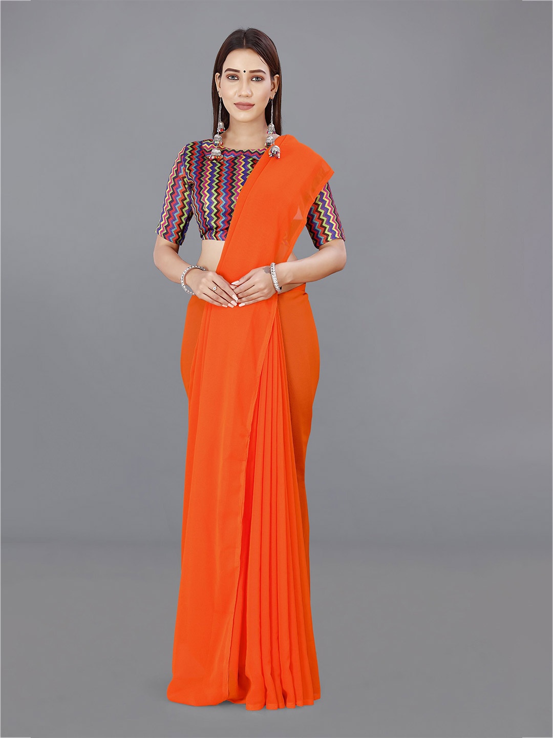 

ANAND SAREES Poly Georgette Saree, Orange