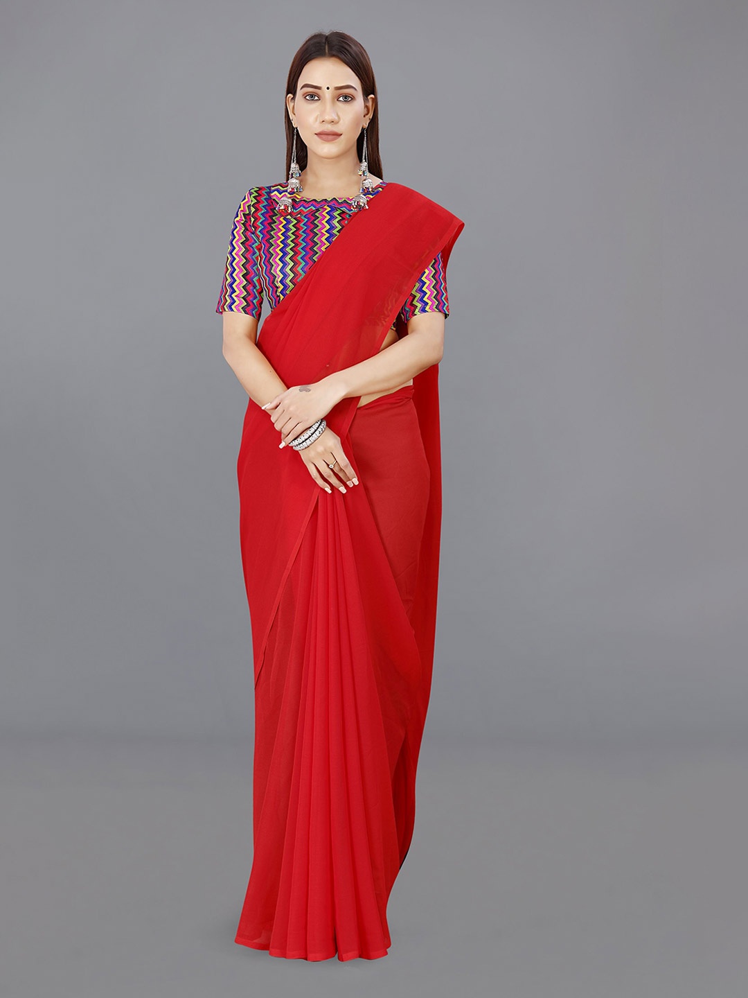 

ANAND SAREES Solid Saree, Red