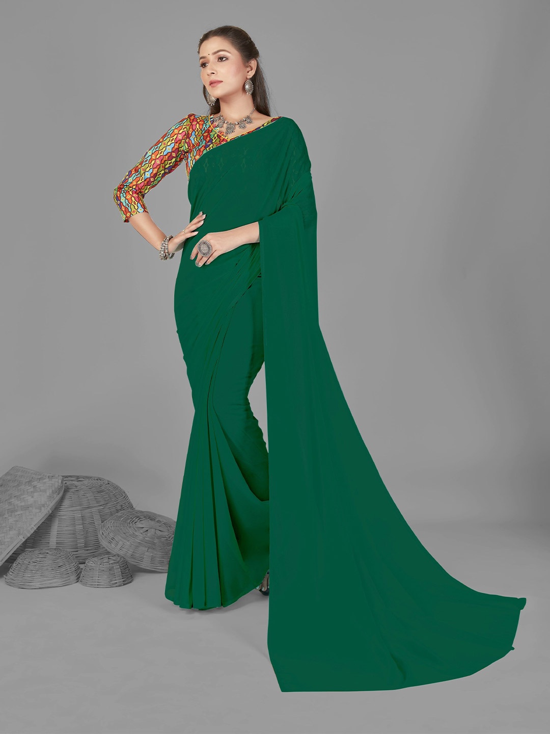 

ANAND SAREES Ethnic Georgette Saree, Green