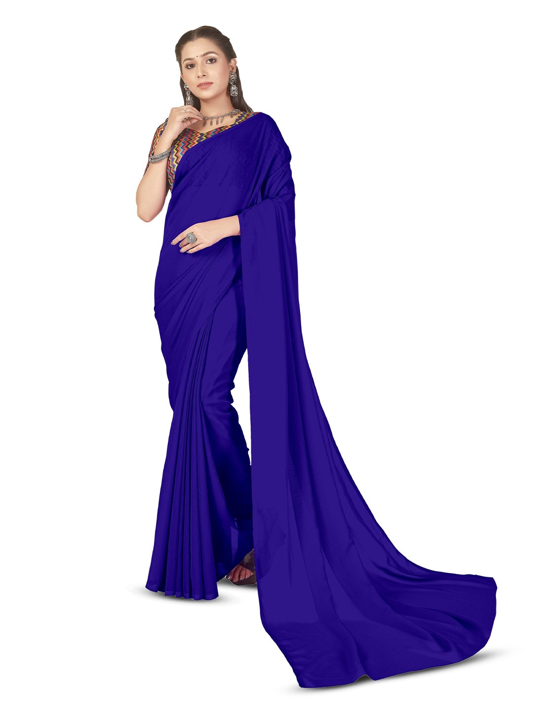 

ANAND SAREES Solid Ethnic Saree, Blue