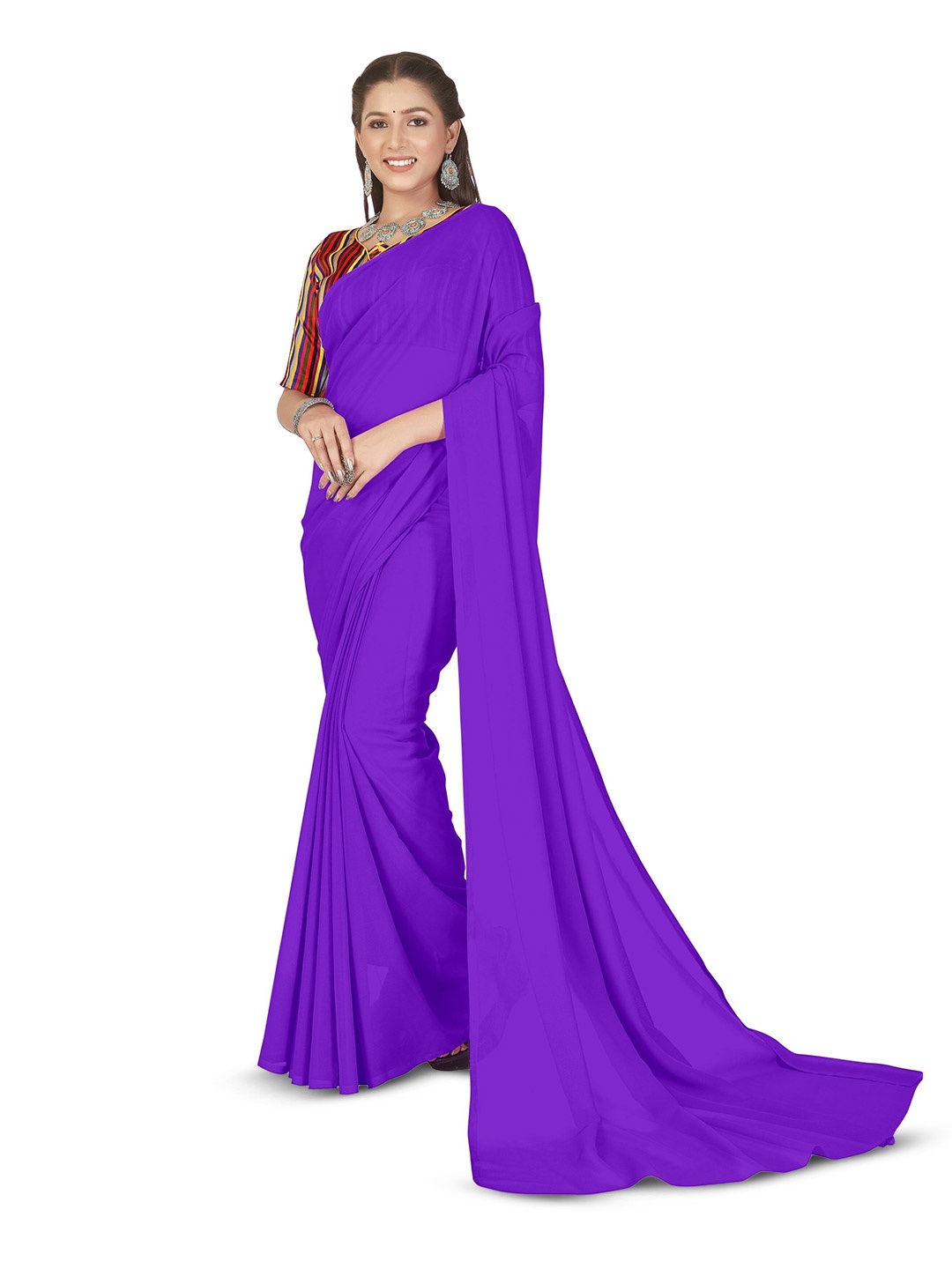 

ANAND SAREES Solid Poly Georgette Saree, Purple