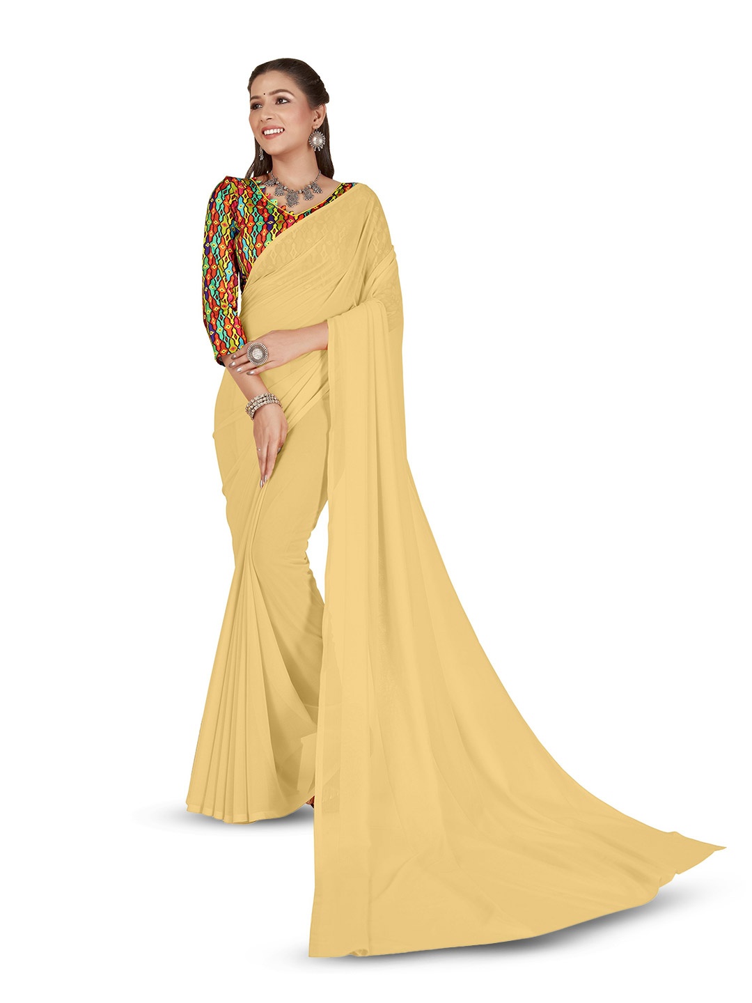 

ANAND SAREES Solid Saree, Beige
