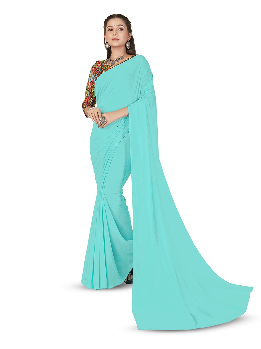 

ANAND SAREES Poly Georgette Saree, Blue