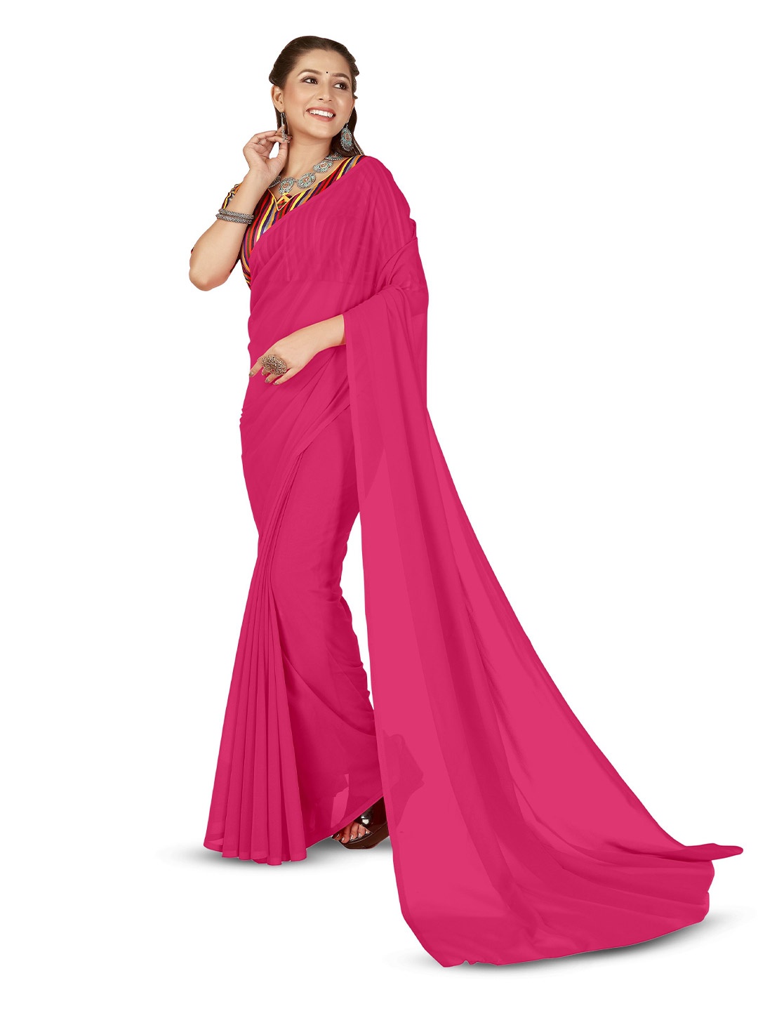 

ANAND SAREES Solid Georgette Saree, Pink