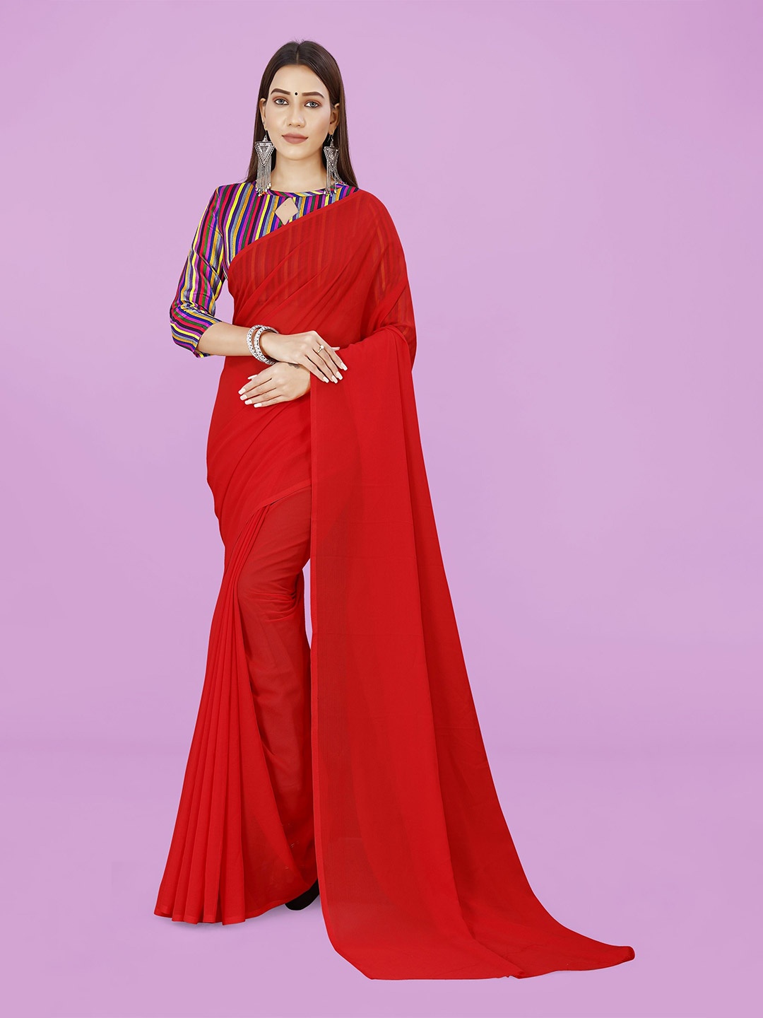 

ANAND SAREES Solid Printed Georgette Saree, Red