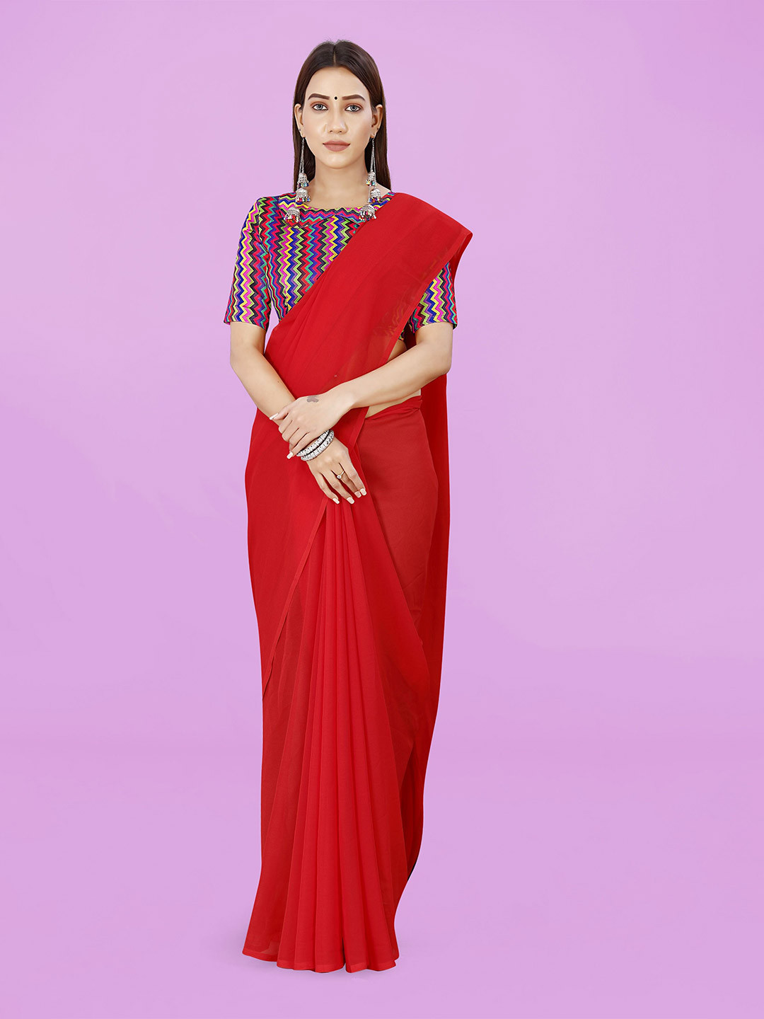 

ANAND SAREES Solid Printed Georgette Saree, Red