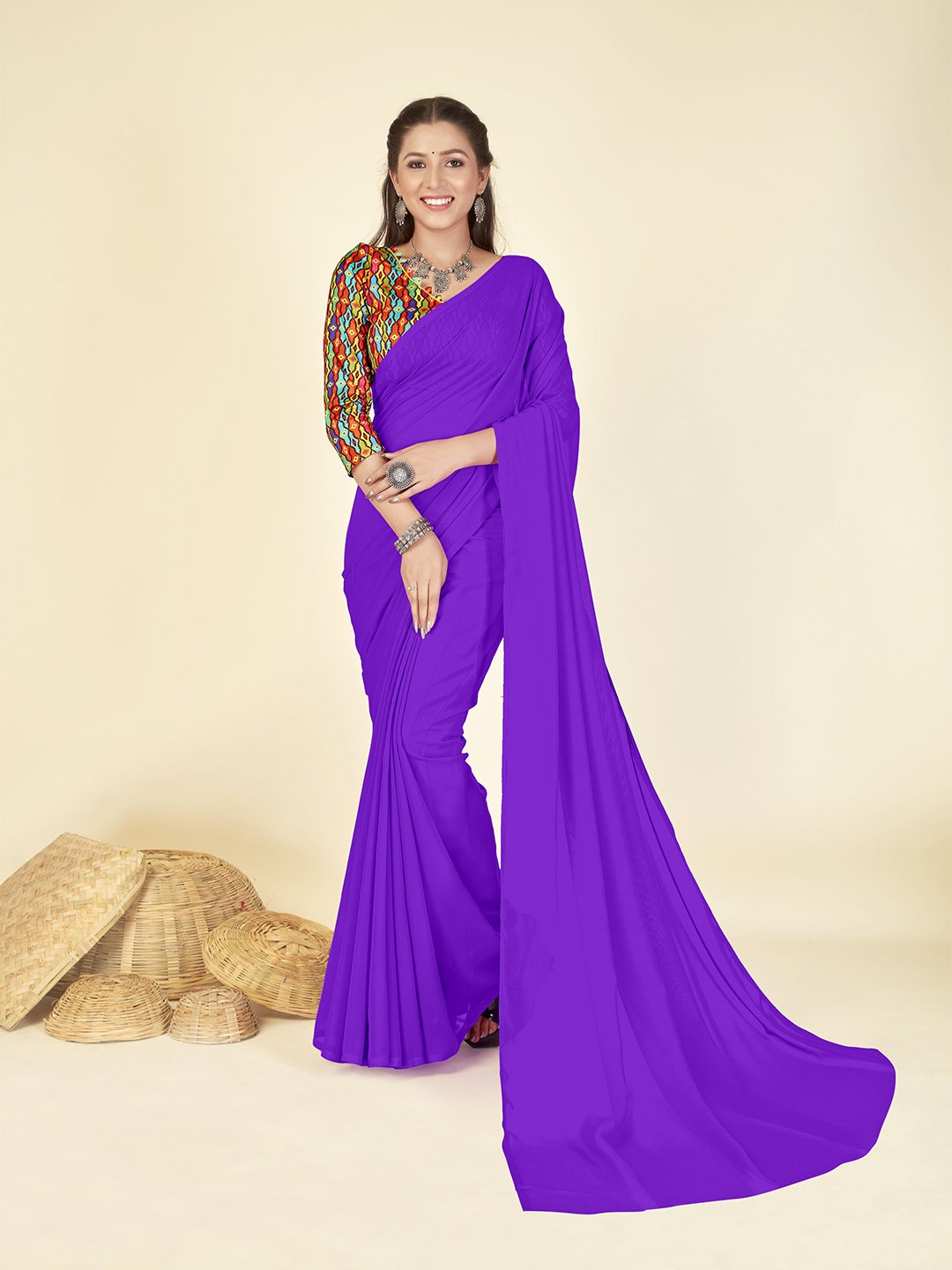 

ANAND SAREES Poly Georgette Saree, Purple